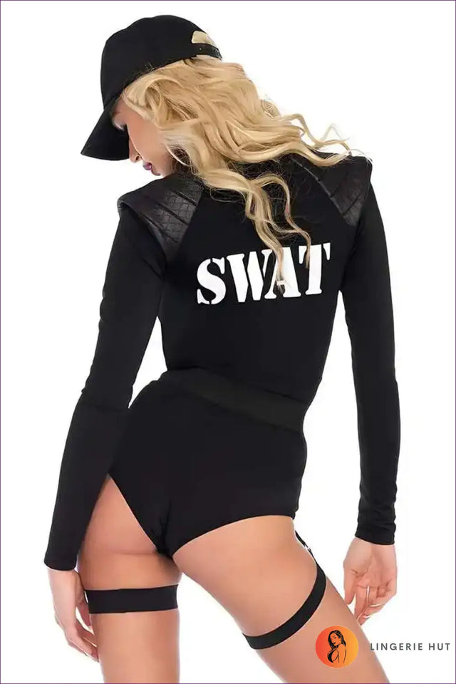 SWAT Police Costume Bodysuit with Cap & Utility Belt - Cool Authority
