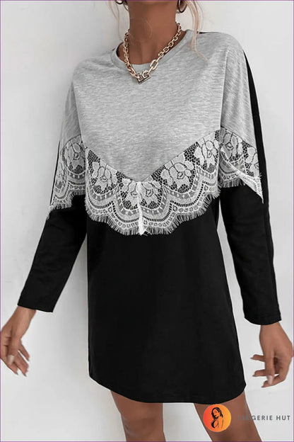 Sweater Dress with Lace Patchwork - Effortless Autumn Style - s / Light Gray - Dresses - Lingerie Hut - A-line • Autumn