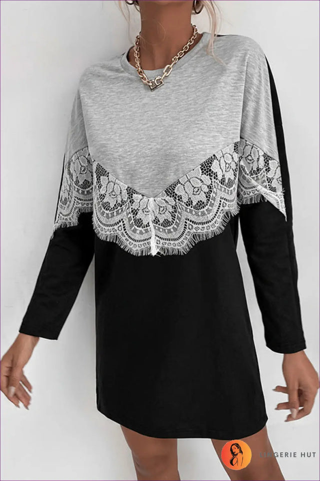 Sweater Dress with Lace Patchwork - Effortless Autumn Style