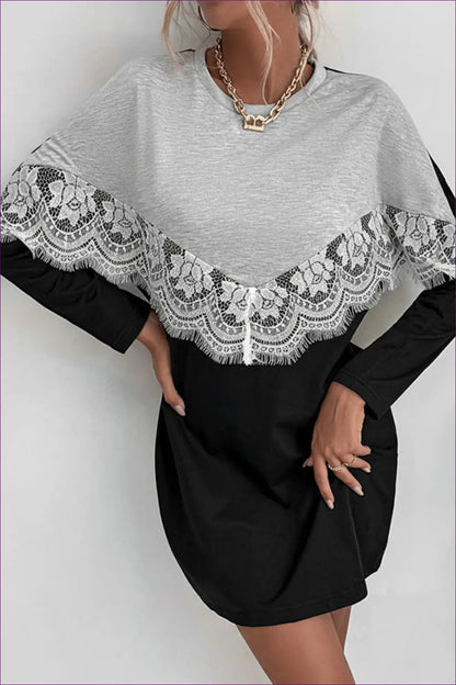 Sweater Dress with Lace Patchwork - Effortless Autumn Style - Dresses - Lingerie Hut - A-line • Autumn • Casual