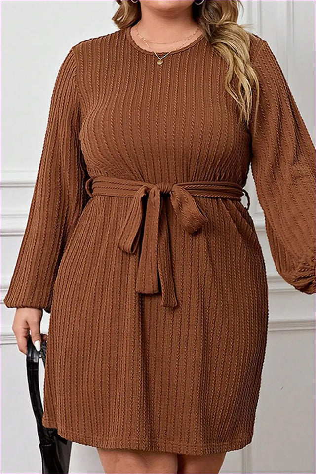 Sweater Dress with Tie Belt - Cosy Office Confidence