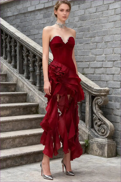 Sweetheart Neck Ruffled Mini Dress for Night-out Glamour Clubwear, Glamour, Mini, Polyester, Sexy