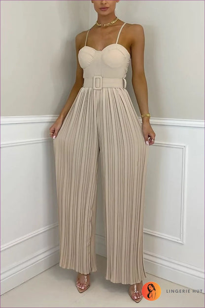 Be The Belle Of Ball In Our Sweetheart Pleated Jumpsuit With Matching Belt. Delicate Pleating, Elegant