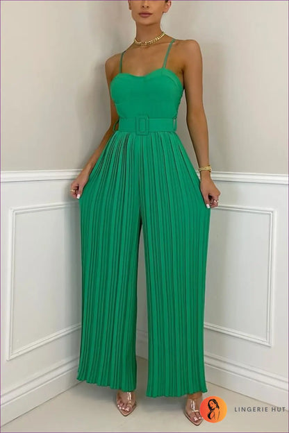 Be The Belle Of Ball In Our Sweetheart Pleated Jumpsuit With Matching Belt. Delicate Pleating, Elegant