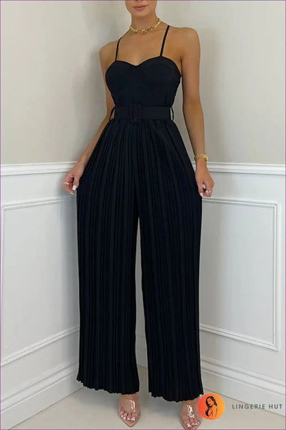 Be The Belle Of Ball In Our Sweetheart Pleated Jumpsuit With Matching Belt. Delicate Pleating, Elegant