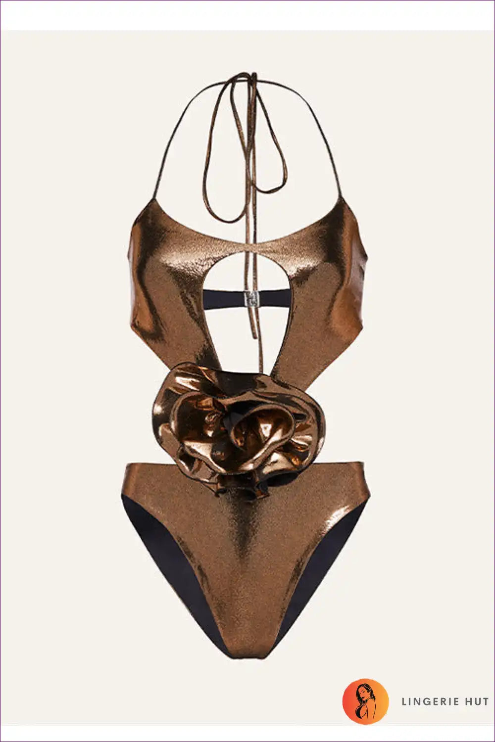 Swimsuit with Floral Cut-out Detail - Statement Poolside for Beachwear, Cutout, Floral, Glamour, Halter