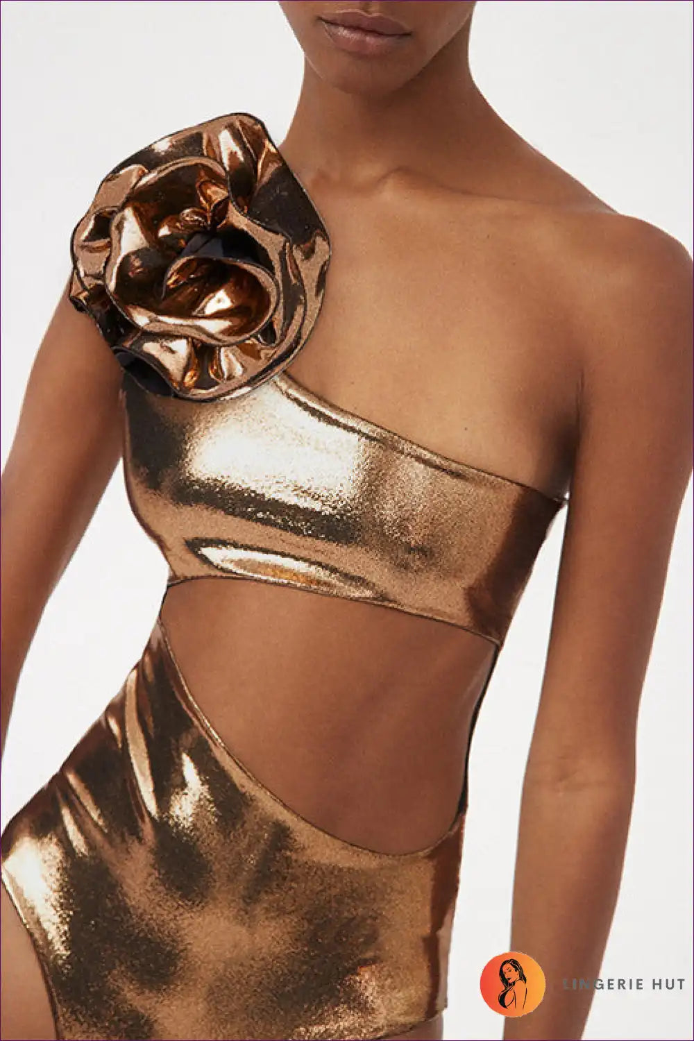 Swimsuit with Floral Cut-out Detail - Statement Poolside for Beachwear, Cutout, Floral, Glamour, Halter