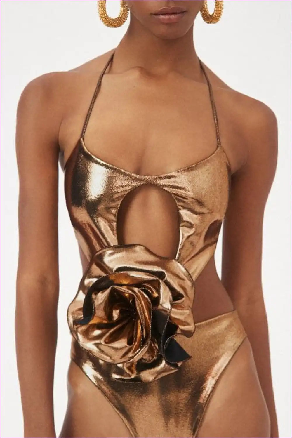 Swimsuit with Floral Cut-out Detail - Statement Poolside for Beachwear, Cutout, Floral, Glamour, Halter