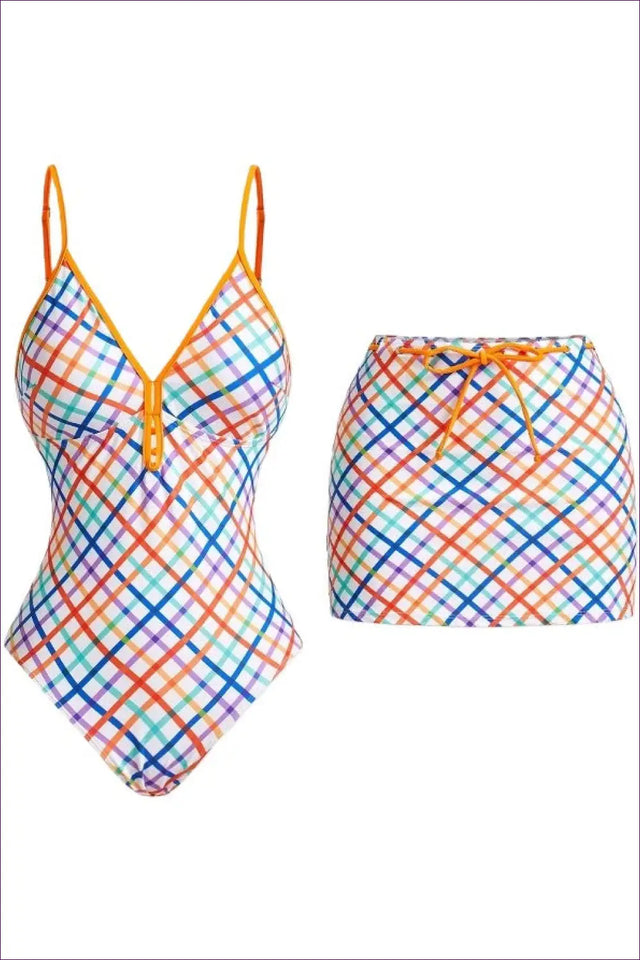 Checkered Print Swimsuit and Cover Up Set