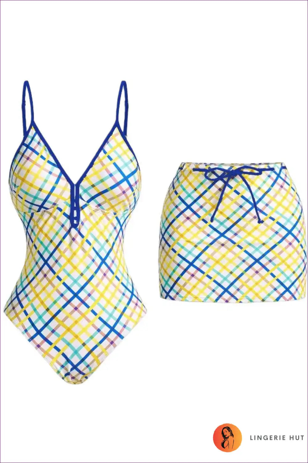 Swimsuit with Matching Skirt Cover-up - Poolside Elegance for Beachwear, Casual, Cover Up, Everyday,