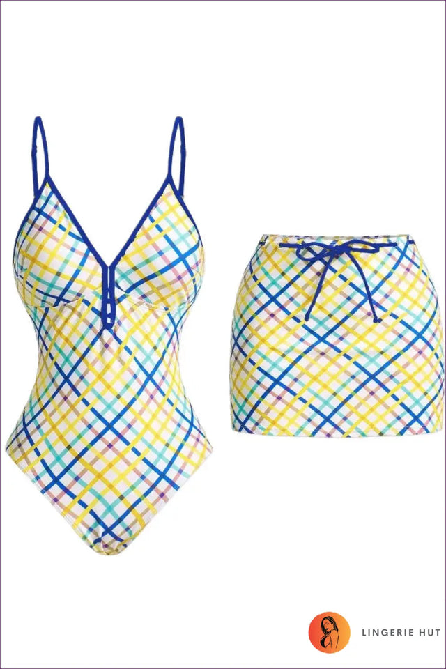 Checkered Print Swimsuit and Cover Up Set