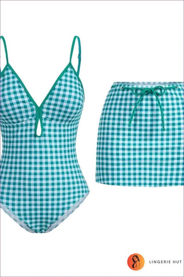 Checkered Print Swimsuit and Cover Up Set