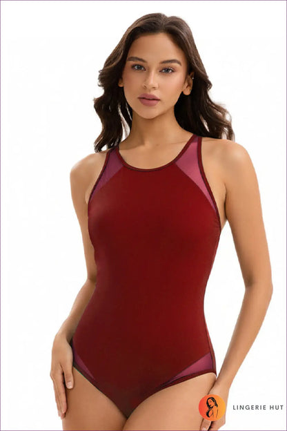 Swimsuit with Mesh Cutout Panels - Holiday Evening Essential - s / Red - Swimwear - Lingerie Hut - Backless • Beachwear