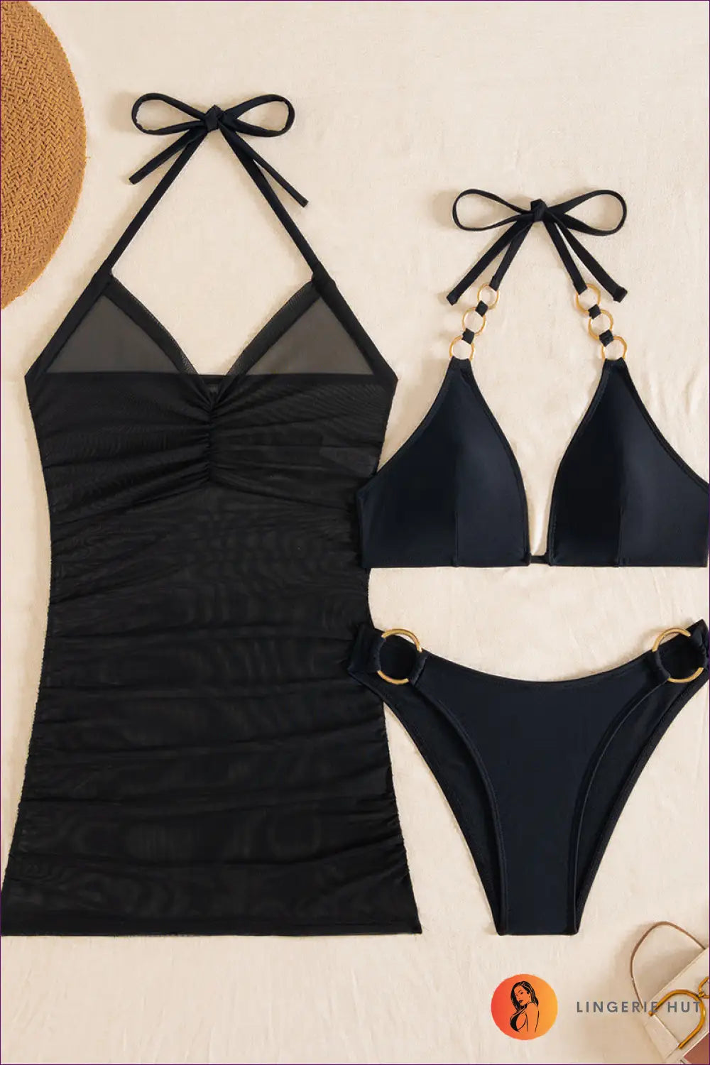 Swimsuit with Mesh Overlay - Sophisticated Poolside - s / Black - Swimwear - Lingerie Hut - Beachwear • Cutout