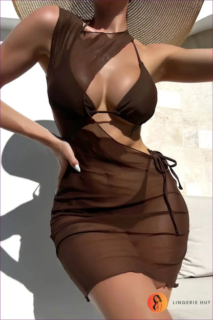 Swimsuit with Ruched Side Details - Poolside Confidence for Beachwear, Cutout, Glamour, Halter,