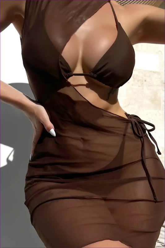 Swimsuit with Ruched Side Details - Poolside Confidence for Beachwear, Cutout, Glamour, Halter,