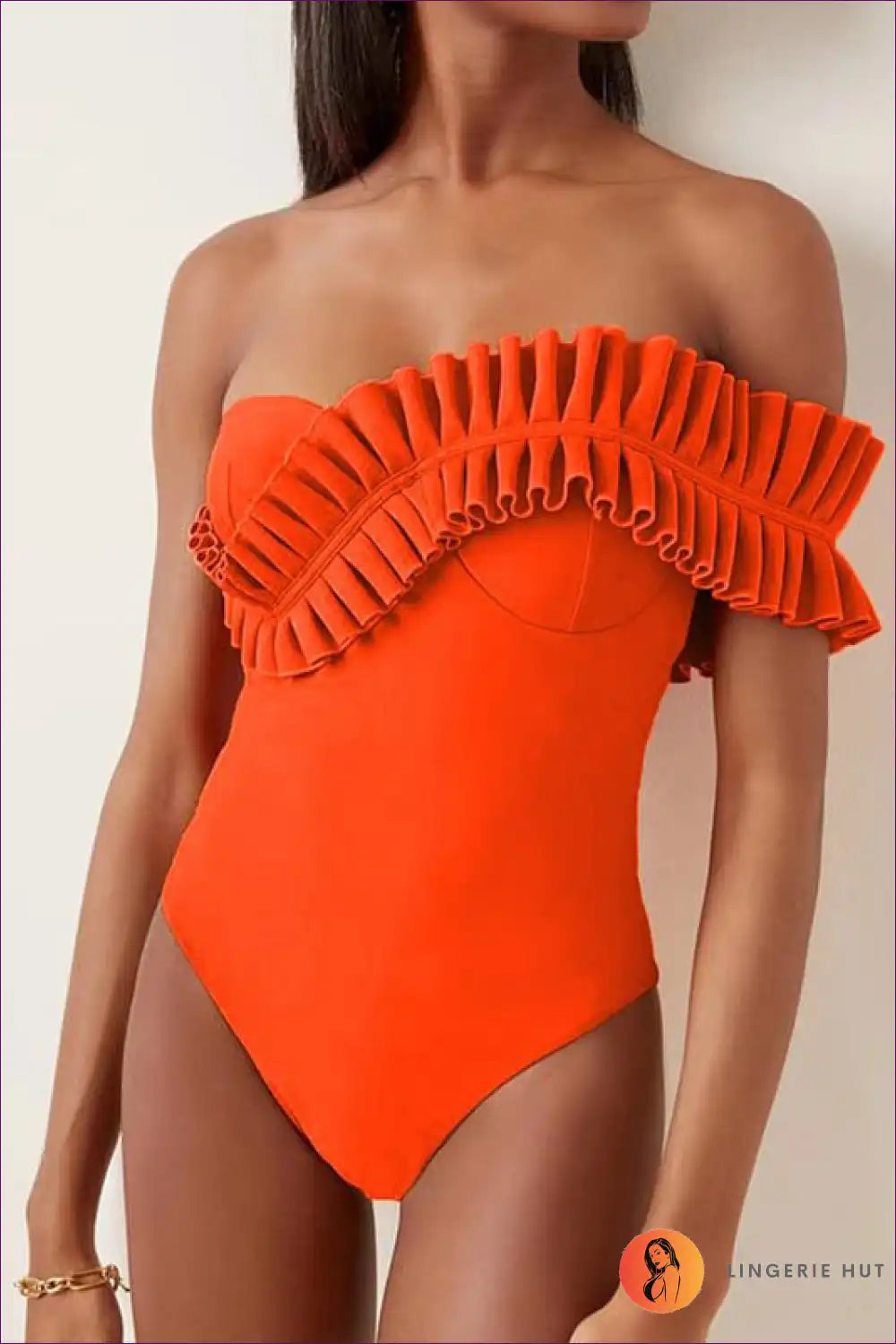 Swimsuit with Ruffle Detail - Poolside Elegance for Beachwear, Boho, Casual, Cutout,