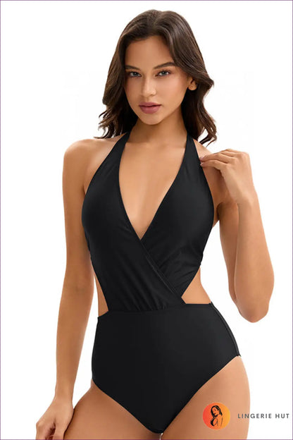 Swimsuit with Wrap Front - Sophisticated Poolside - s / Black - Swimwear - Lingerie Hut - Backless • Beachwear • Cutout