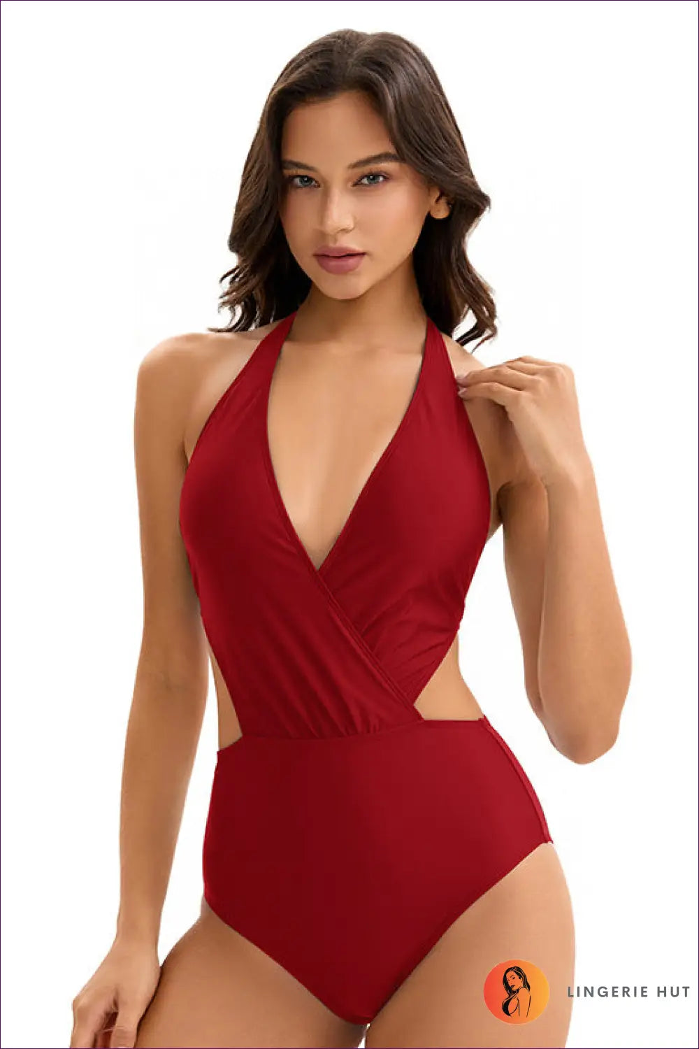 Swimsuit with Wrap Front - Sophisticated Poolside - s / Red - Swimwear - Lingerie Hut - Backless • Beachwear • Cutout