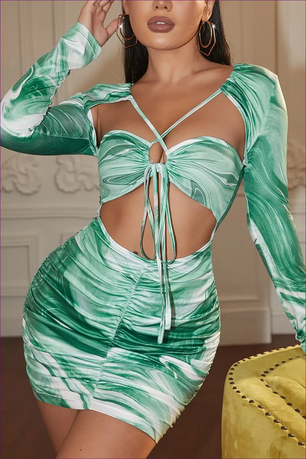 Swirl Print Cutout Bodycon Mini Dress - Made for Date Night - Dresses - Lingerie Hut - Clubwear • Date Night