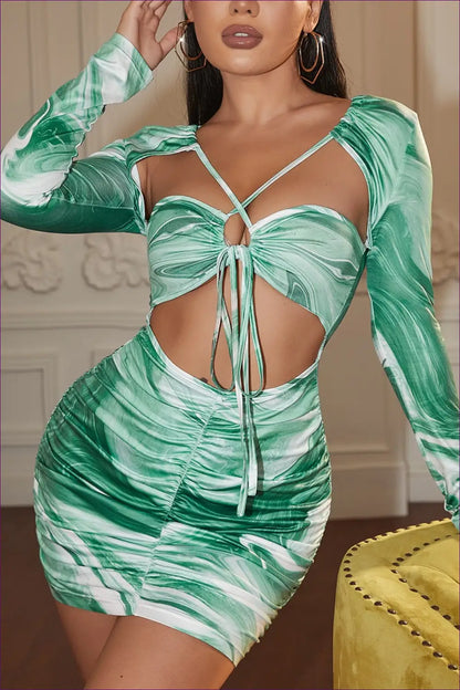 Swirl Print Cutout Bodycon Mini Dress - Made for Date Night - Dresses - Lingerie Hut - Clubwear • Date Night