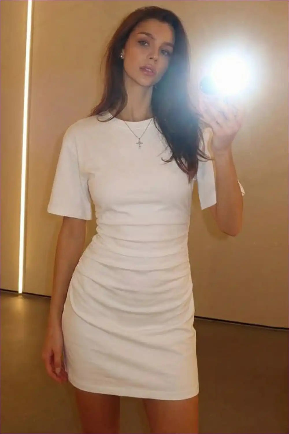 T-shirt Dress with Ruched Waist - Effortless Chic for All Season, Bodycon, Casual, Cotton,