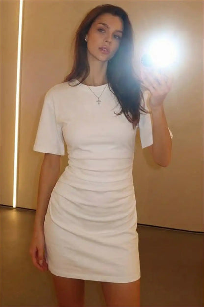 T-shirt Dress with Ruched Waist - Effortless Chic for All Season, Bodycon, Casual, Cotton,