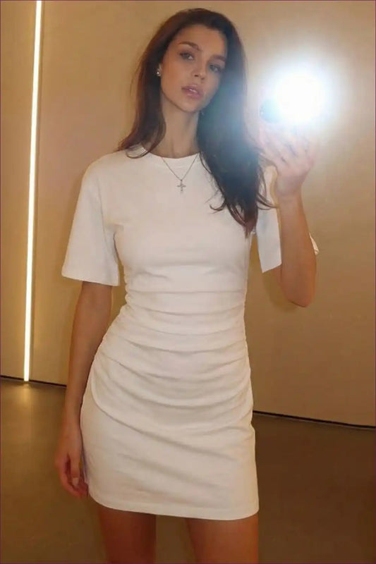 T-shirt Dress with Ruched Waist - Effortless Chic for All Season, Bodycon, Casual, Cotton,
