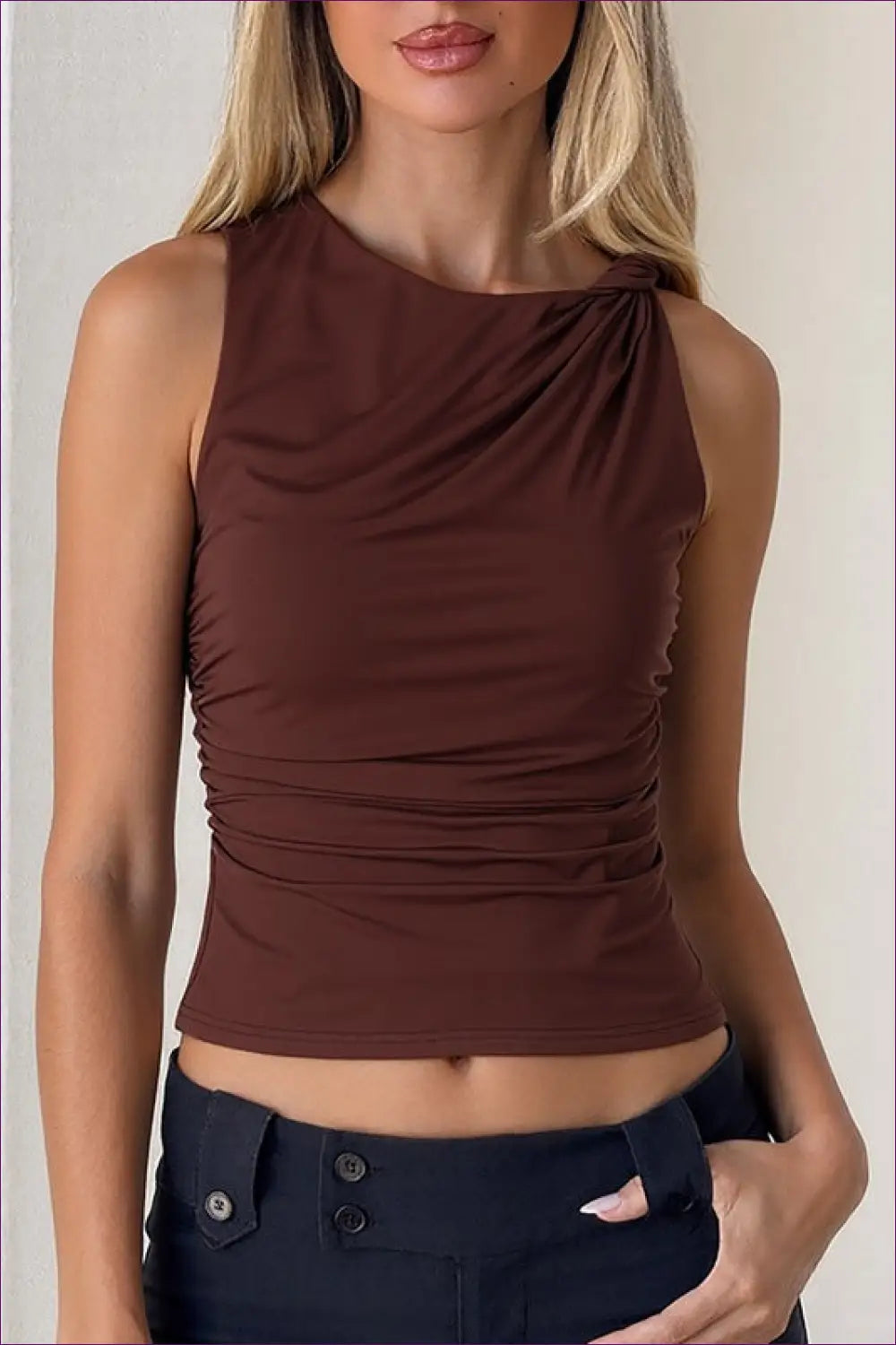 Tank Top with Asymmetric Draping - Effortless Edge - Casual • Clothing • Crop • Cutout • Everyday - Lingerie Hut