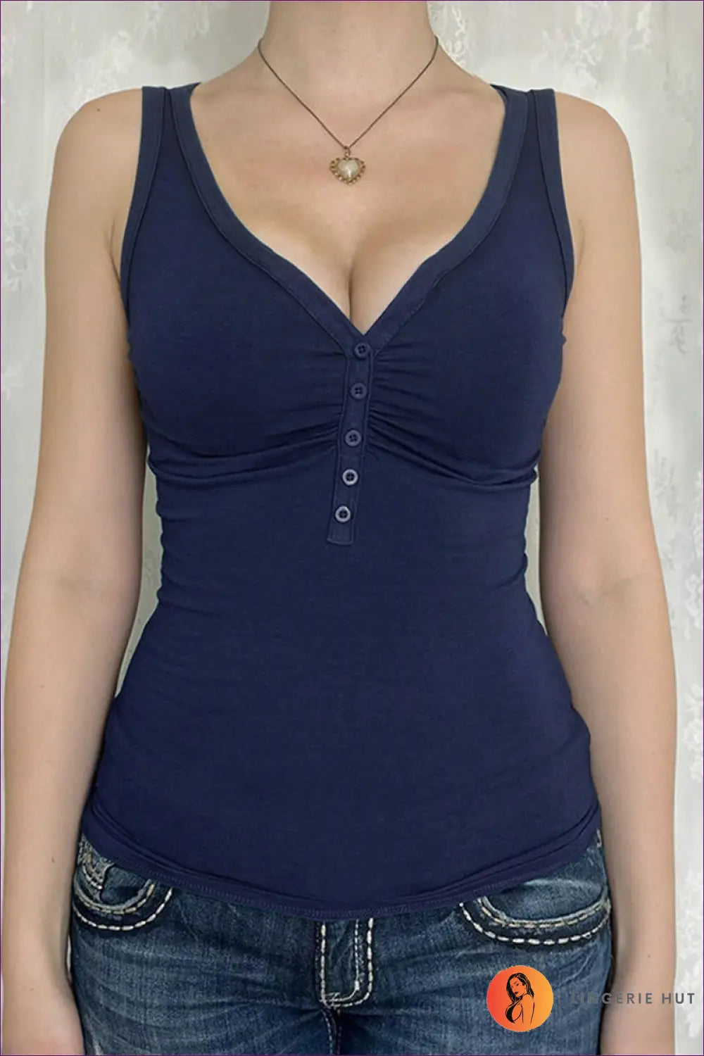 Tank Top with Button Detail - Casual Confidence - s / Blue - Lingerie Hut - All Season • Blouse • Crop • Cutout