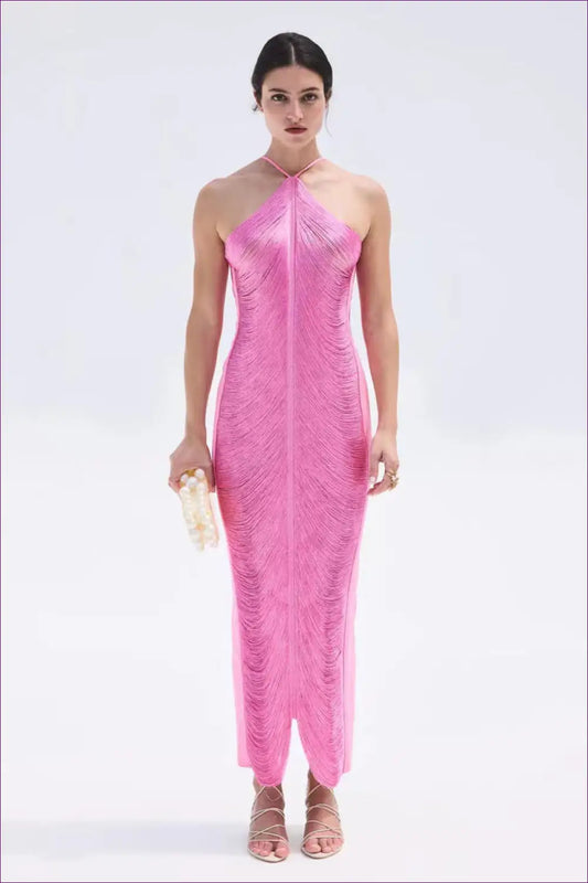 Tassel Halter Maxi Dress with Back Slit - Bodycon • Halter • just in • Glamart