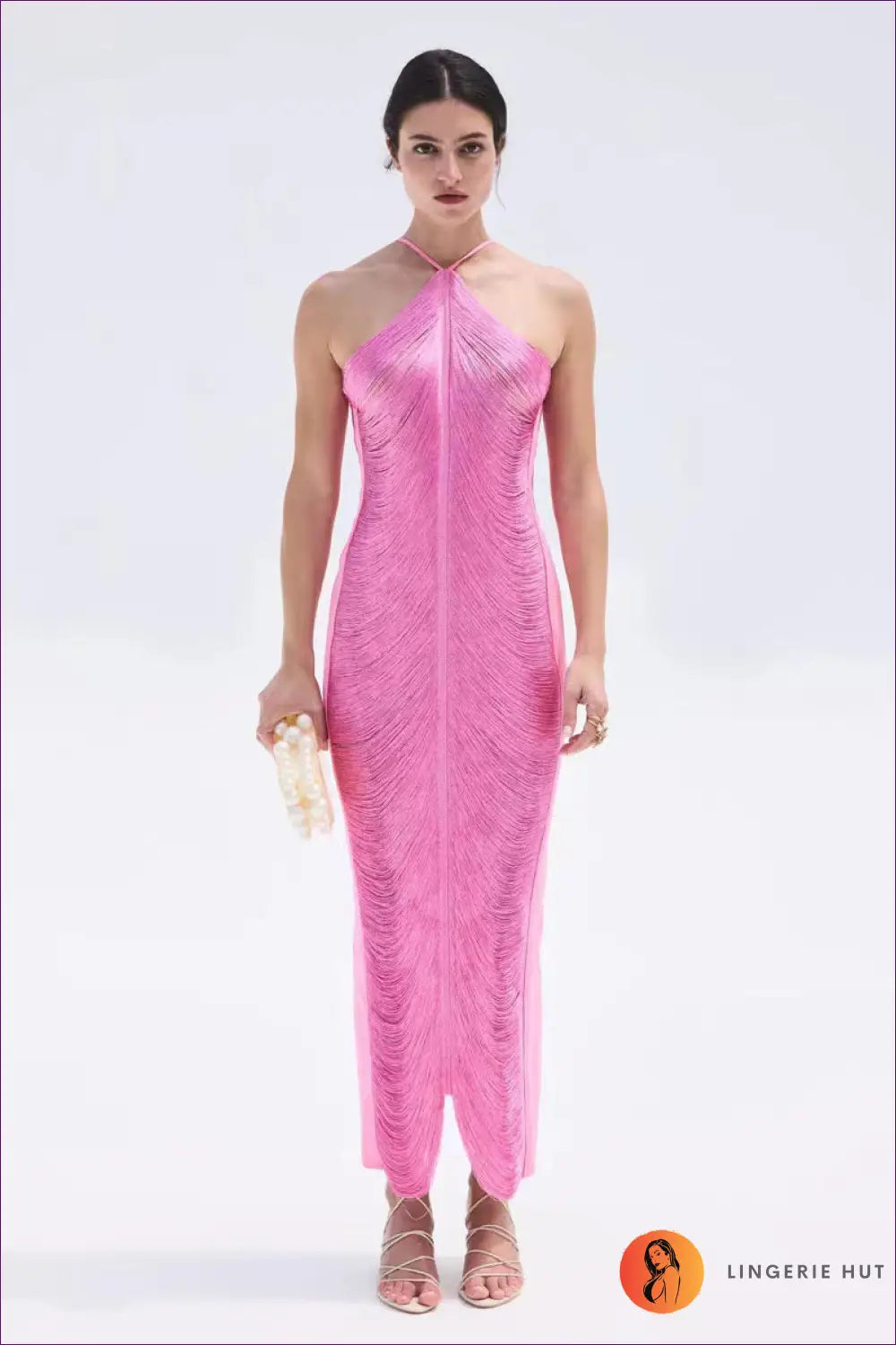 Tassel Halter Maxi Dress with Back Slit - s / Pink - Bodycon • Halter • just in • Glamart