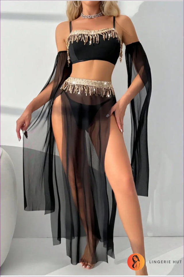 Tassel Outfit Set with Sheer Skirt