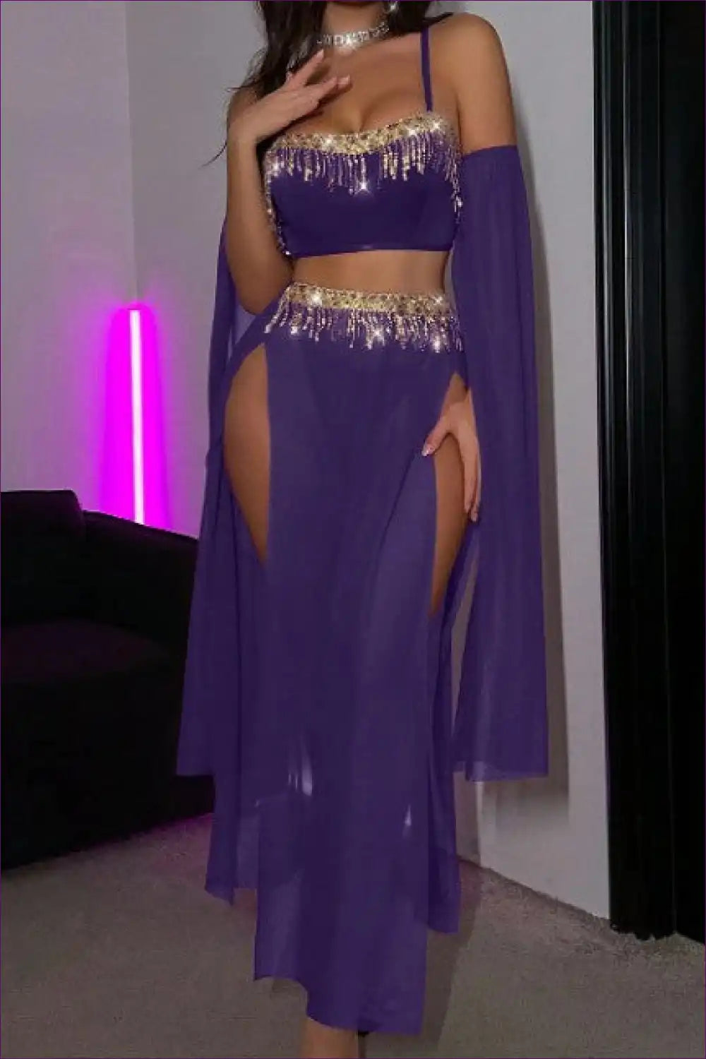 Tassel Lingerie Set with Sheer Skirt - Nightclub Glam Energy for Bra Set, Clubwear, Evening Wear, Glamour,