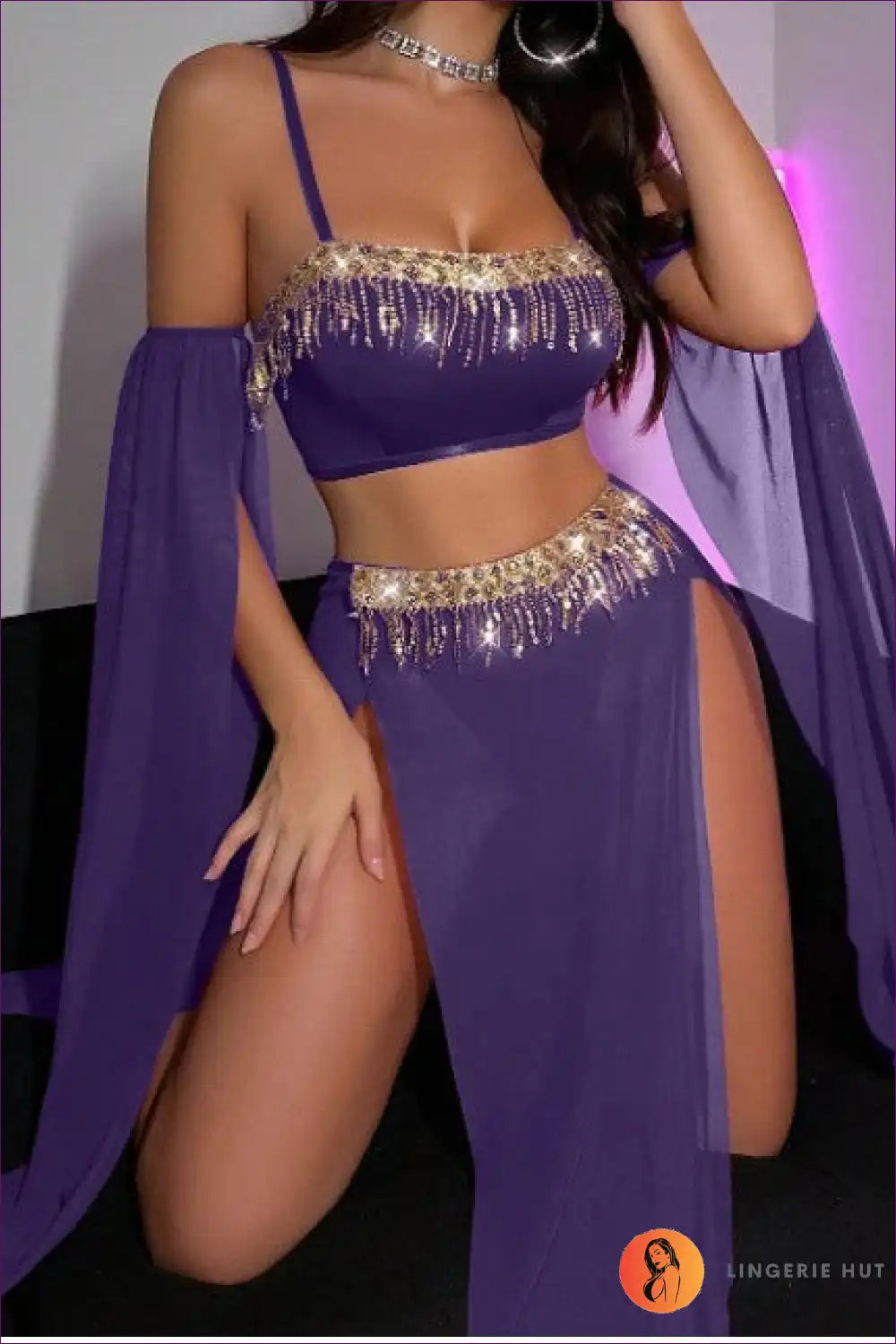 Tassel Lingerie Set with Sheer Skirt - Nightclub Glam Energy for Bra Set, Clubwear, Evening Wear, Glamour,