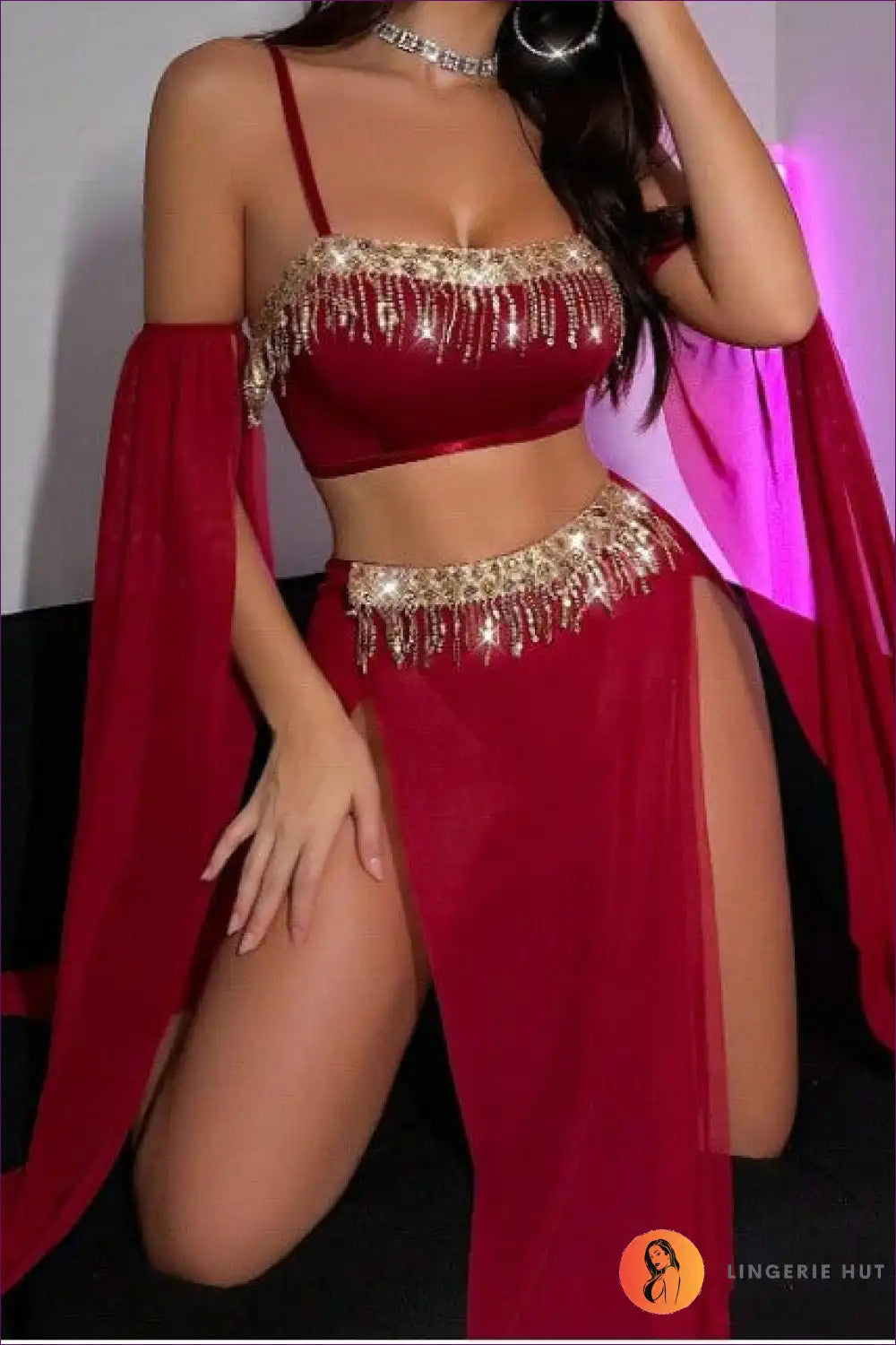 Tassel Lingerie Set with Sheer Skirt - Nightclub Glam Energy for Bra Set, Clubwear, Evening Wear, Glamour,