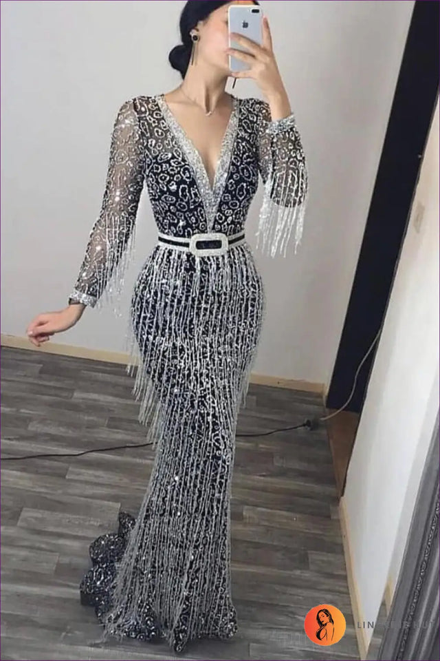 Tassel Maxi Dress With Long Sleeves - Effortless Elegance