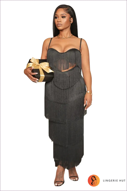 Tassel Maxi Dress with Spaghetti Straps - Move with Confidence - s / Black - Dresses - Lingerie Hut - Backless