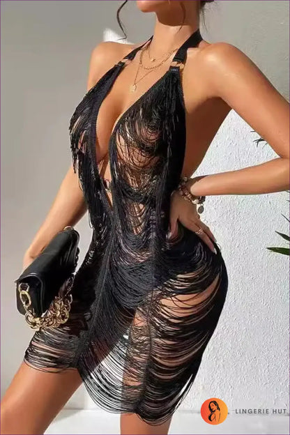 Tassel Mini Dress - the one They’ll Ask About - Black / s - Bodysuit - Lingerie Hut - Backless • Clubwear • Cutout