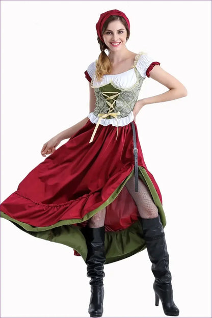 Tavern Maid Costume with Hitched Skirt - Playful Fantasy - Multi / s / Oktoberfest Costumes - Halloween • High-low