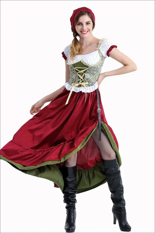 Tavern Maid Costume with Hitched Skirt - Playful Fantasy - Multi / s / Oktoberfest Costumes - Halloween • High-low