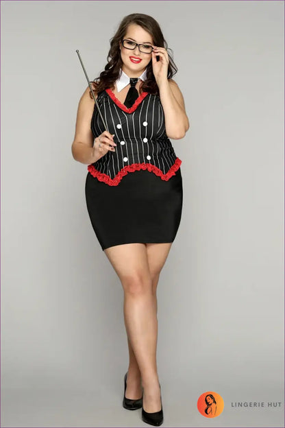Teacher Costume with Ruffle Trim Bustier - Sharp Confidence - 01 / one Size 70-85kg - Halloween • just in • Party