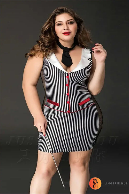 Teacher Costume with Sheer Side Panel - Bold Authority - 01 / Xxl - Halloween • just in • Party • Role Play - Lingerie