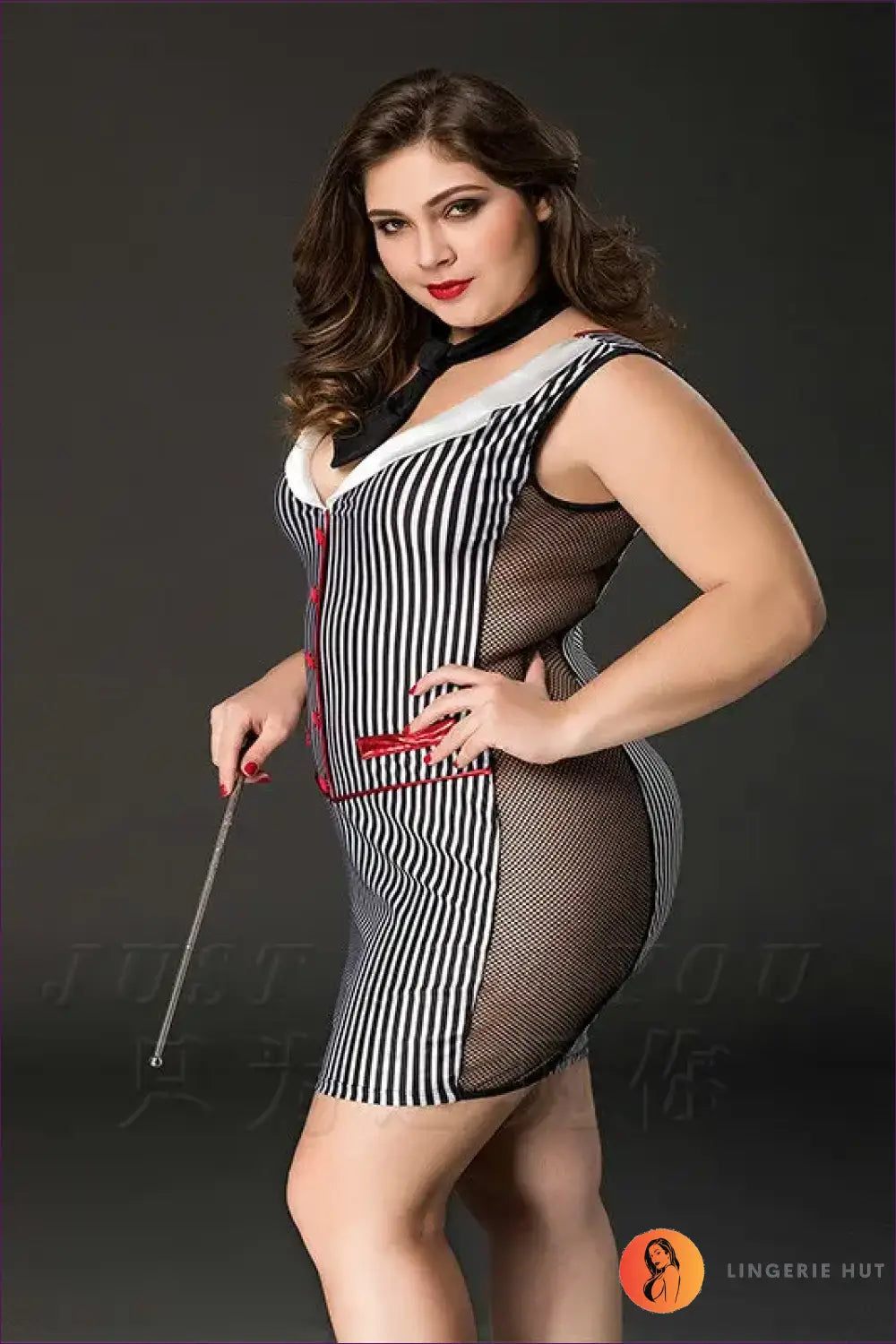 Teacher Costume with Sheer Side Panel - Bold Authority - 01 / Xxl - Halloween • just in • Party • Role Play - Lingerie