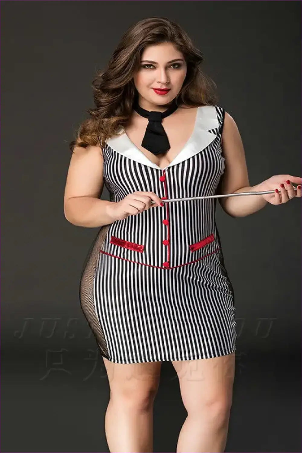 Teacher Costume with Sheer Side Panel - Bold Authority - 01 / Xxl - Halloween • just in • Party • Role Play - Lingerie