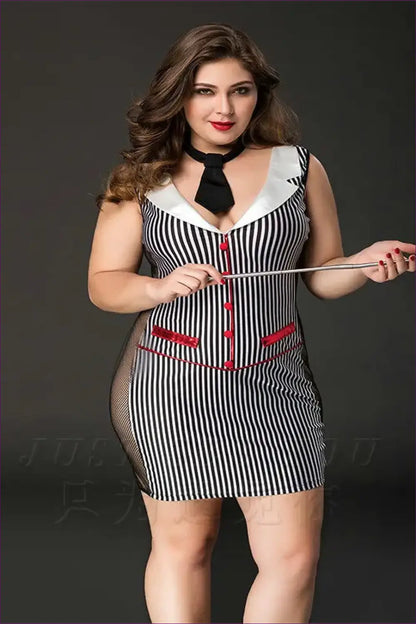 Teacher Costume with Sheer Side Panel - Bold Authority - 01 / Xxl - Halloween • just in • Party • Role Play - Lingerie
