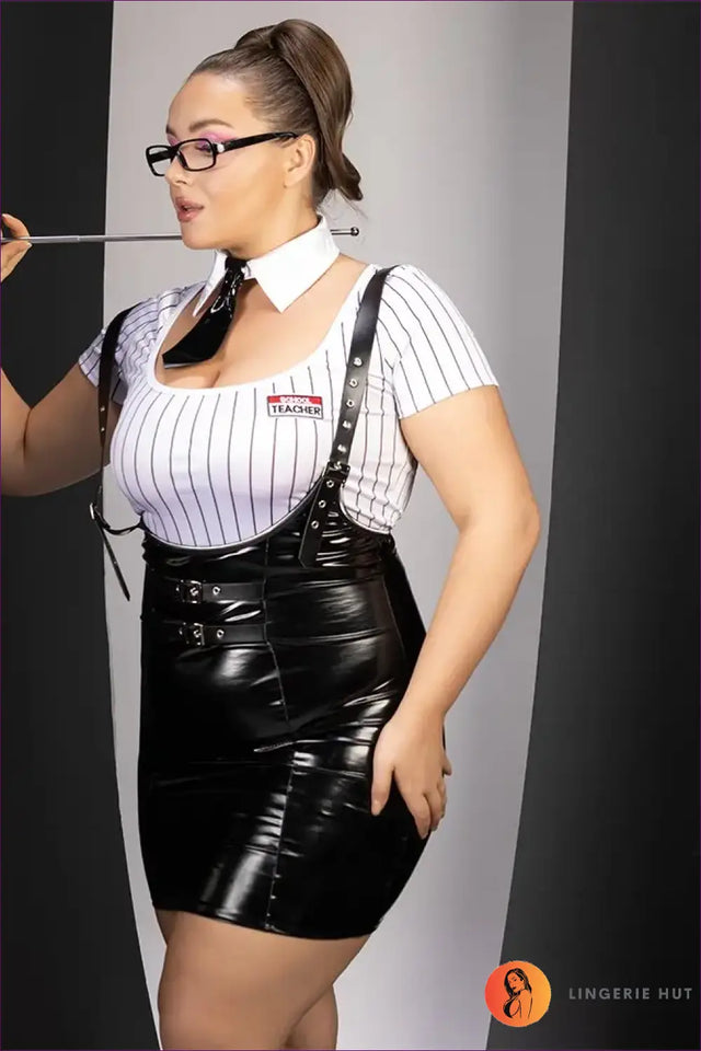 Teacher Costume with Suspender Strap Bustier - Studious Confidence