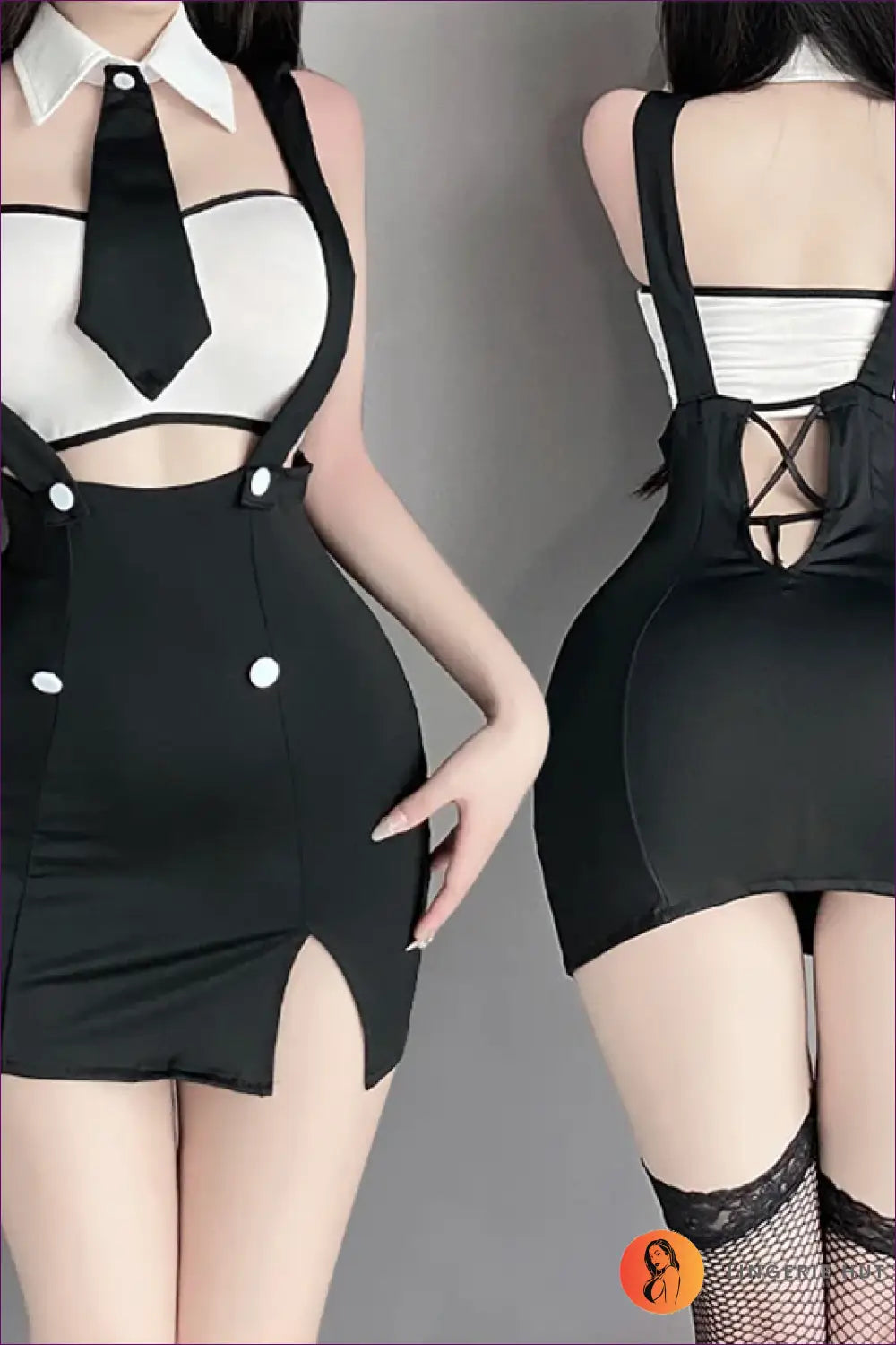 Teacher Costume with Tie Collar Crop Top - After Class Confidence - Halloween • just in • Party • Role Play - Lingerie