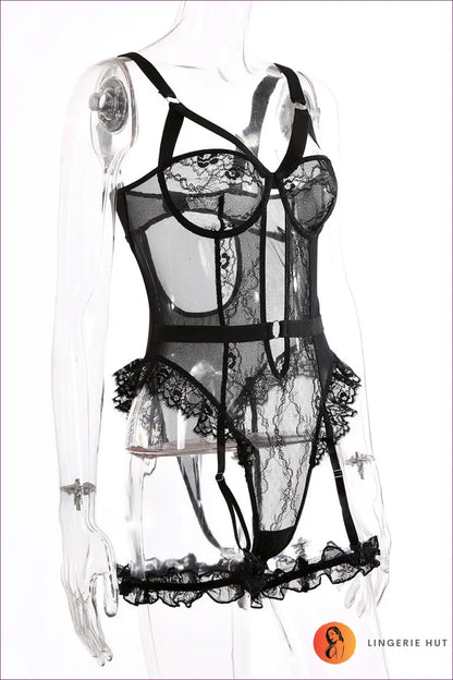 Lace Ruffle Teddy Bodysuit - Boudoir Drama Made for Date Night - Lingerie Hut - All Season • Cutout • Date Night