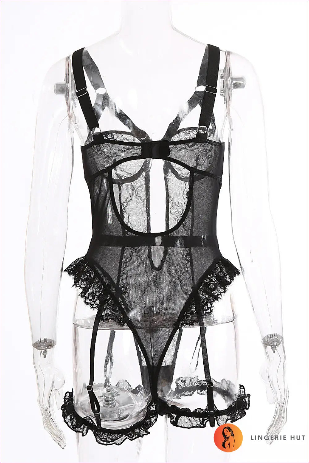 Lace Ruffle Teddy Bodysuit - Boudoir Drama Made for Date Night - Lingerie Hut - All Season • Cutout • Date Night
